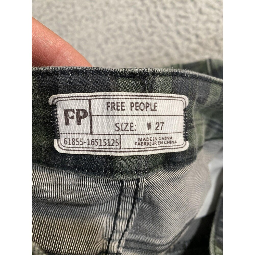 Free People Overalls Womens W 27 Green Plaid Denim Zip Pocket Utility Cropped - Picture 11 of 13